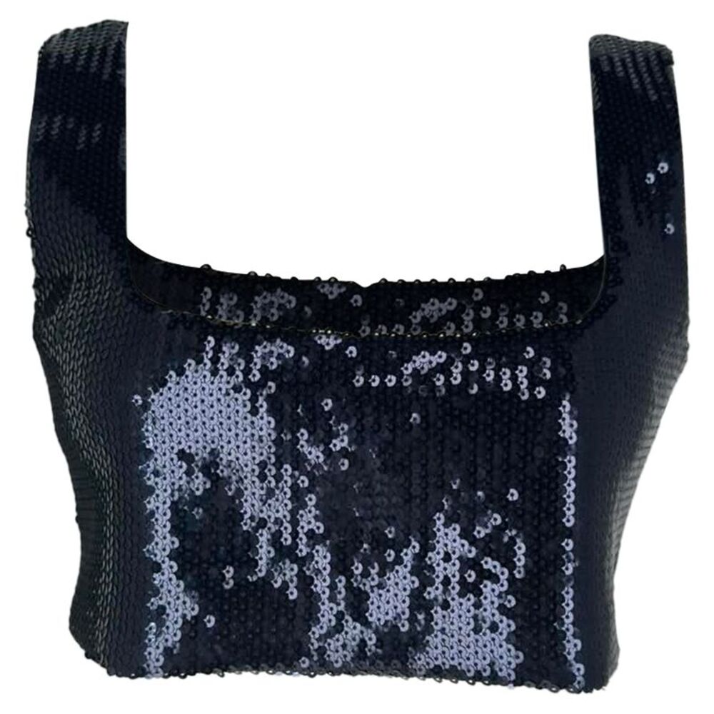 Galvan London Beating Heart Crop Top in Navy Blue Polyamide